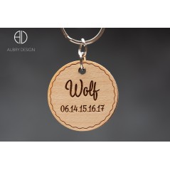 Médaille en bois en forme de disque personnalisée pour chien, chat, lapin. Plusieurs essences de bois. Gravée sur 1 ou 2 faces.