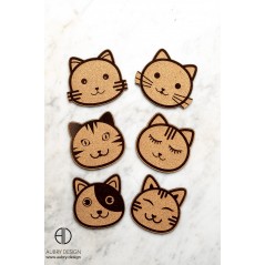 Lot de 6 sous-verres en liège avec petits chats.