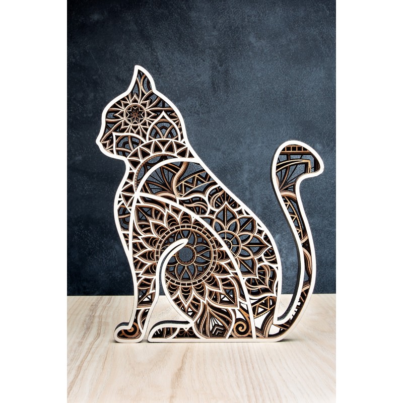 Chat qui pose (mandala 3D)