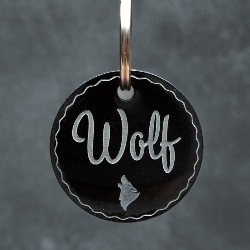 Médaille en bois en forme de disque personnalisée pour chien, chat, lapin. Plusieurs essences de bois. Gravée sur 1 ou 2 faces.