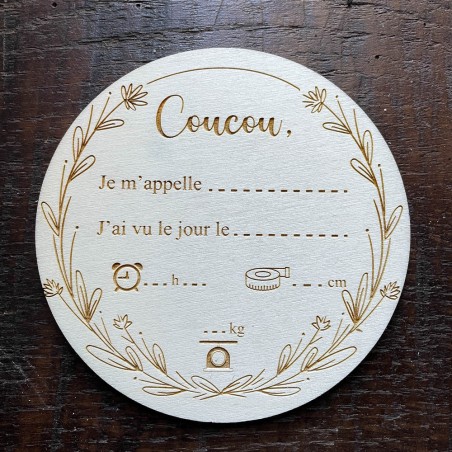 Carte de bienvenue bébé en bois