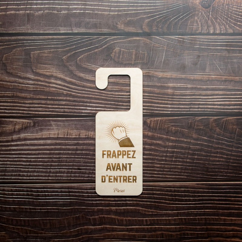Accroche-porte "Frappez avant d'entrer" – pancarte personnalisable Accroche-porte "Frappez avant d'entrer" – pancarte personnalisable