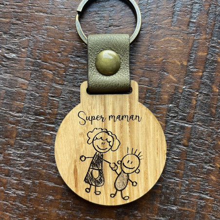 Porte-clé bois personnalisé dessin enfant – Cadeau original fête des pères, mères ou maîtresse