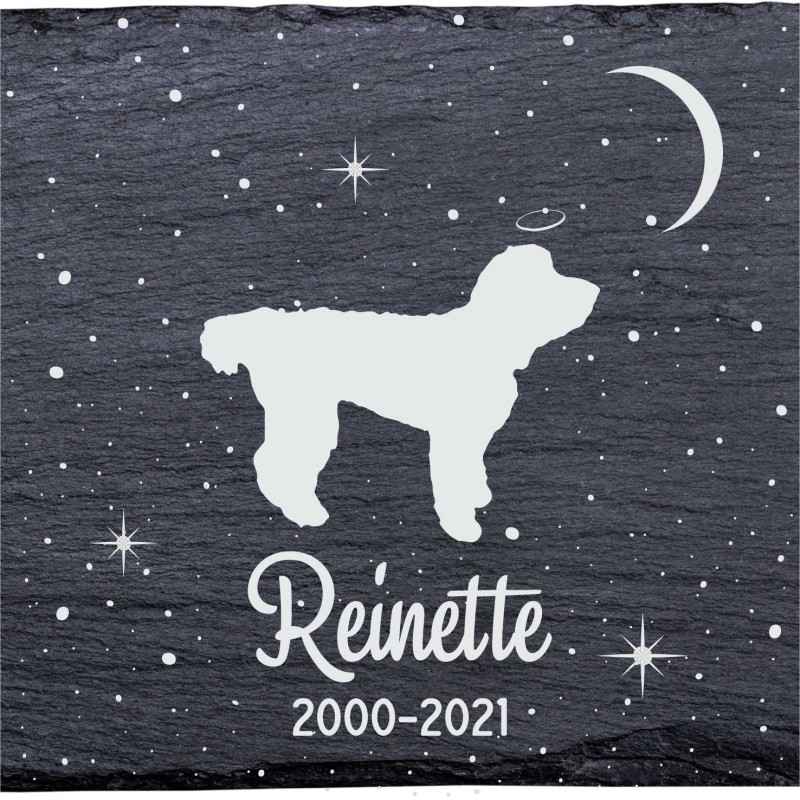 Aussiedoodle - Stèle funéraire en ardoise naturelle personnalisable en souvenir d'un chien Aussiedoodle - Stèle funéraire en ardoise naturelle personnalisable en souvenir d'un chien