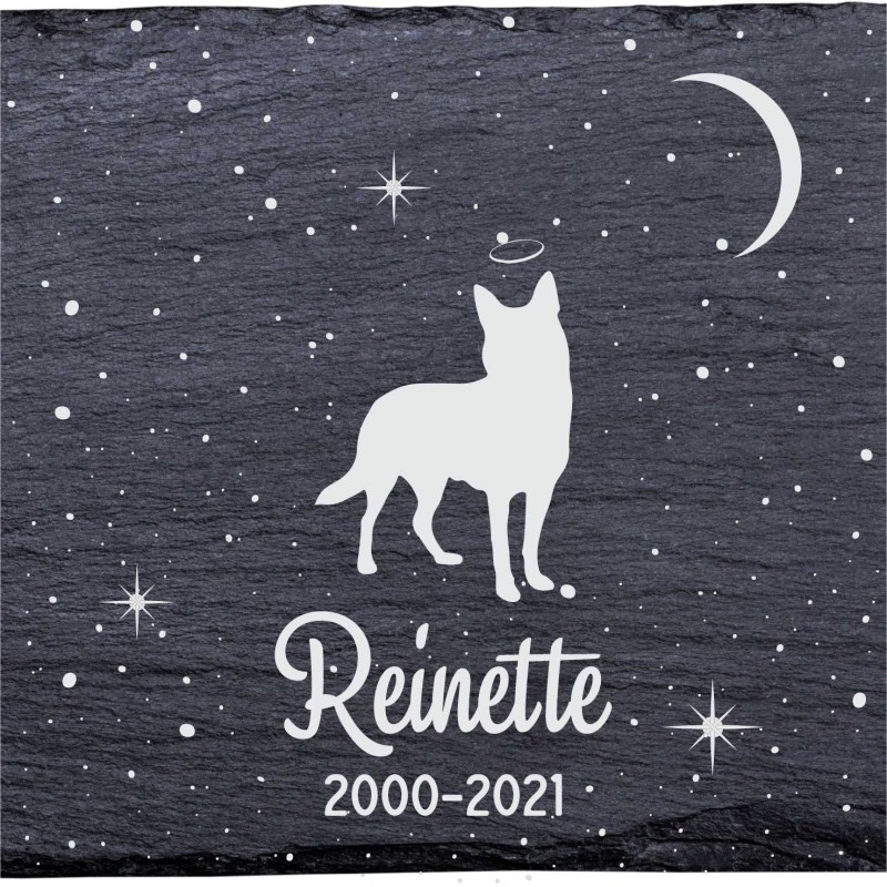 Kelpie australien - Stèle funéraire en ardoise naturelle personnalisable en souvenir d'un chien Kelpie australien - Stèle funéraire en ardoise naturelle personnalisable en souvenir d'un chien