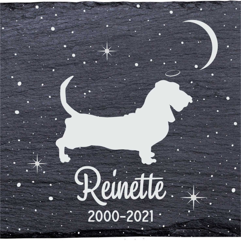 Basset hound - Stèle funéraire en ardoise naturelle personnalisable en souvenir d'un chien