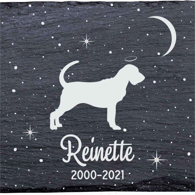 Chien de Saint-Hubert - Stèle funéraire en ardoise naturelle personnalisable en souvenir d'un chien Chien de Saint-Hubert - Stèle funéraire en ardoise naturelle personnalisable en souvenir d'un chien