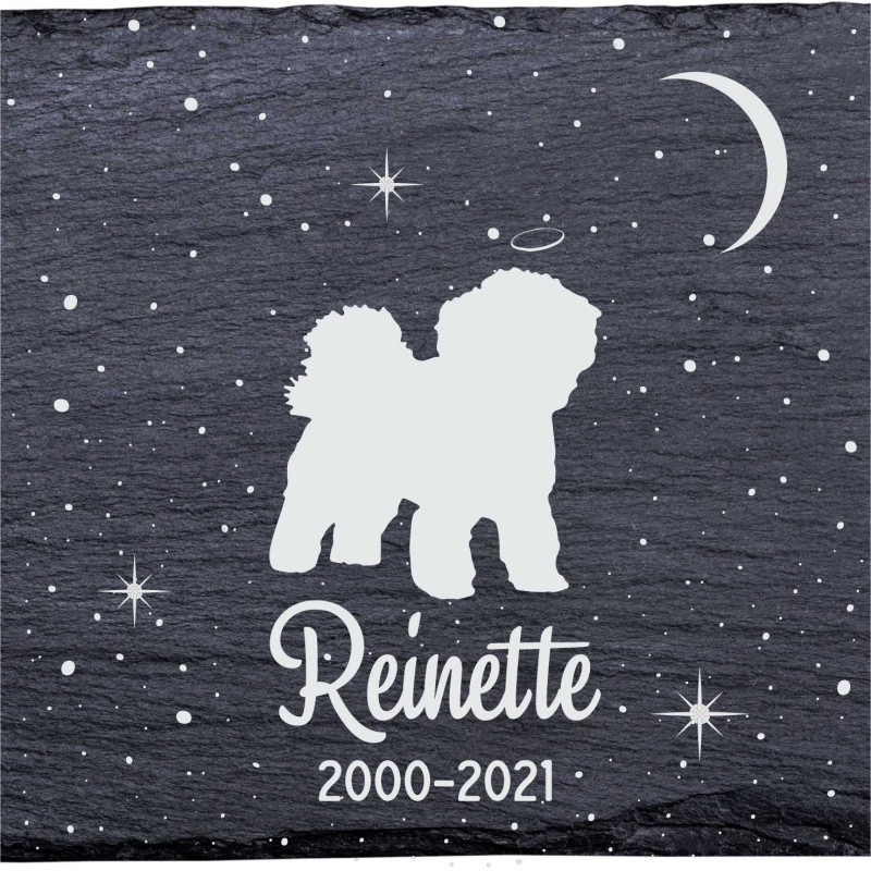 Bolognais - Stèle funéraire en ardoise naturelle personnalisable en souvenir d'un chien Bolognais - Stèle funéraire en ardoise naturelle personnalisable en souvenir d'un chien
