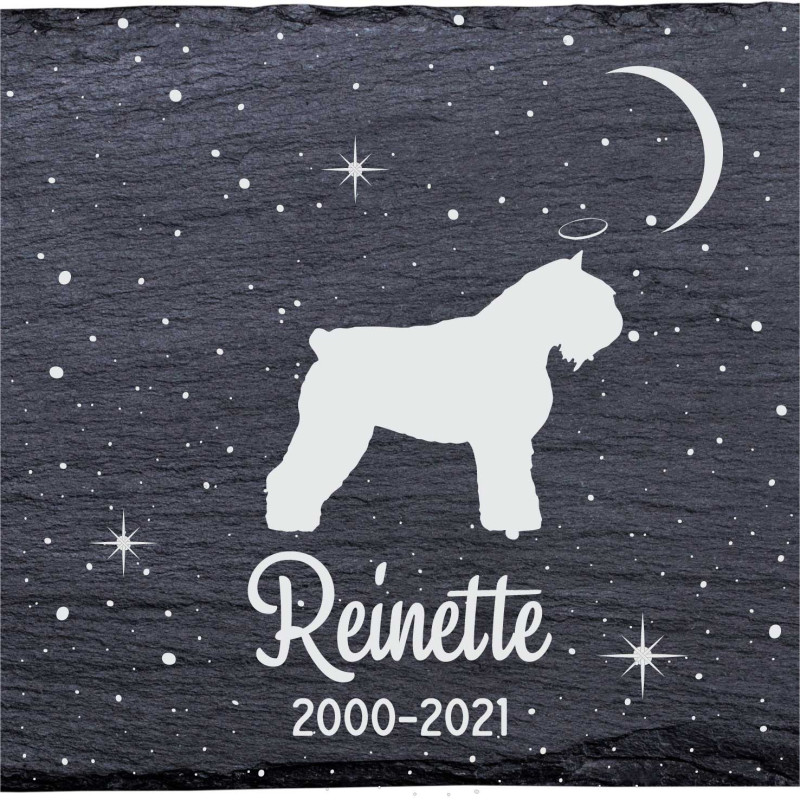 Bouvier des Flandres - Stèle funéraire en ardoise naturelle personnalisable en souvenir d'un chien Bouvier des Flandres - Stèle funéraire en ardoise naturelle personnalisable en souvenir d'un chien