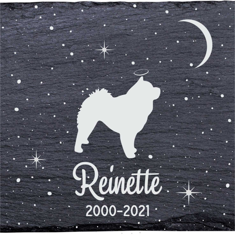Chow-Chow - Stèle funéraire en ardoise naturelle personnalisable en souvenir d'un chien Chow-Chow - Stèle funéraire en ardoise naturelle personnalisable en souvenir d'un chien