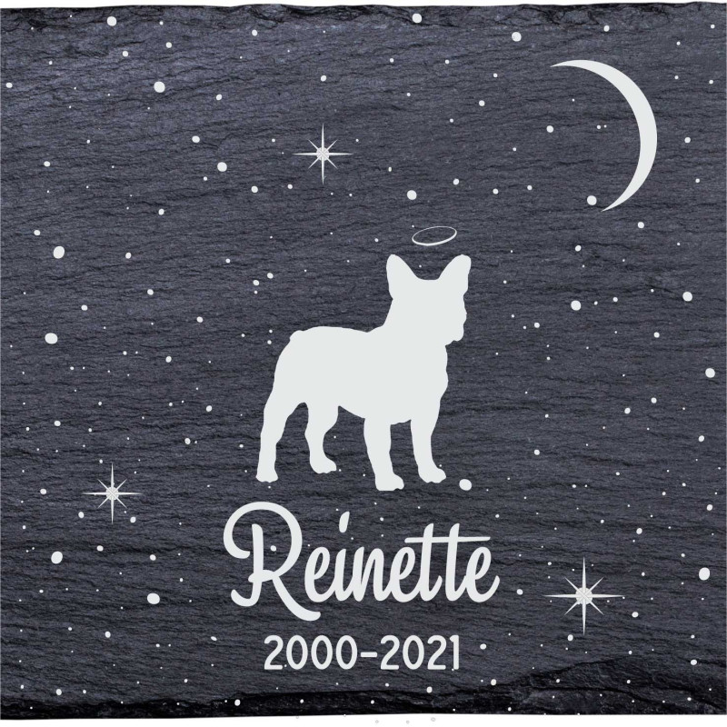 Bouledogue français - Stèle funéraire en ardoise naturelle personnalisable en souvenir d'un chien Bouledogue français - Stèle funéraire en ardoise naturelle personnalisable en souvenir d'un chien
