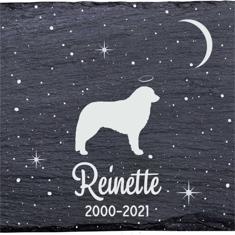 Kuvasz - Stèle funéraire en ardoise naturelle personnalisable en souvenir d'un chien Kuvasz - Stèle funéraire en ardoise naturelle personnalisable en souvenir d'un chien