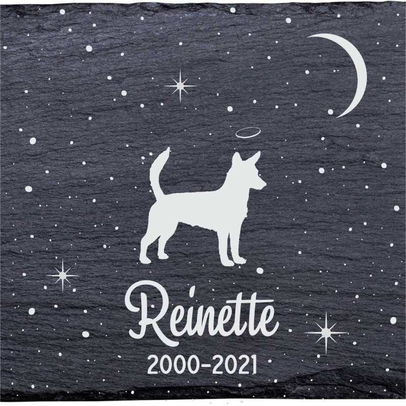 Podengo portugais - Stèle funéraire en ardoise naturelle personnalisable en souvenir d'un chien Podengo portugais - Stèle funéraire en ardoise naturelle personnalisable en souvenir d'un chien