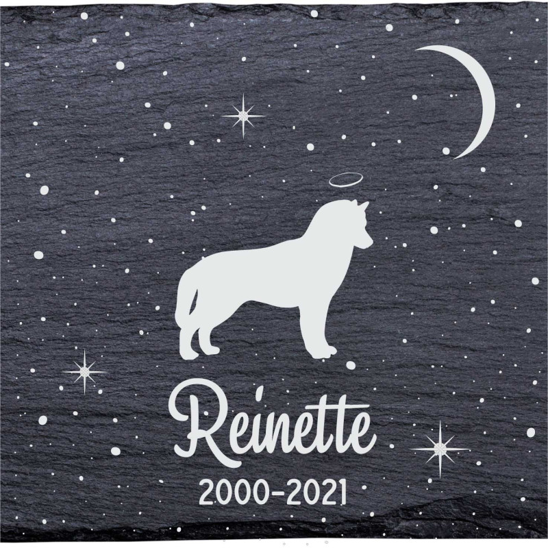 Husky de Sibérie - Stèle funéraire en ardoise naturelle personnalisable en souvenir d'un chien Husky de Sibérie - Stèle funéraire en ardoise naturelle personnalisable en souvenir d'un chien