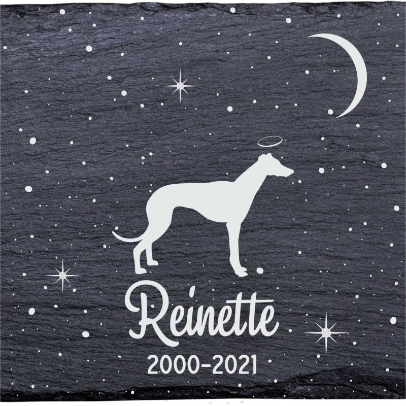 Whippet - Stèle funéraire en ardoise naturelle personnalisable en souvenir d'un chien Whippet - Stèle funéraire en ardoise naturelle personnalisable en souvenir d'un chien