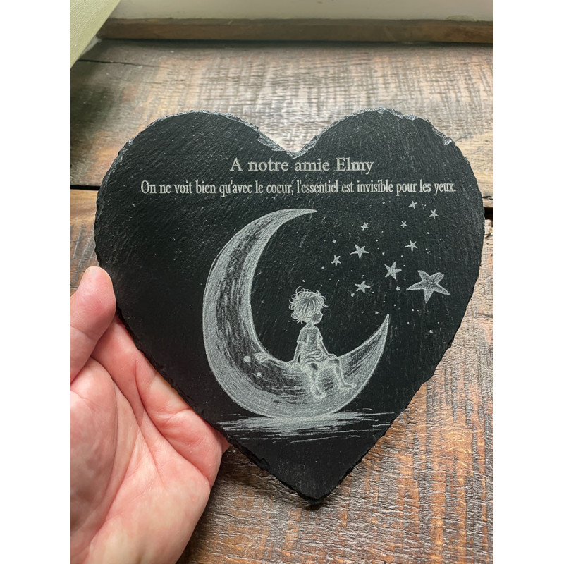Coeur funéraire "Petit Prince" en ardoise naturelle