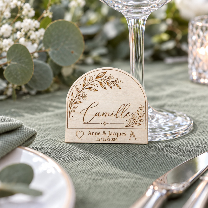 Marque-place en bois personnalisé floral Marque-place en bois personnalisé floral